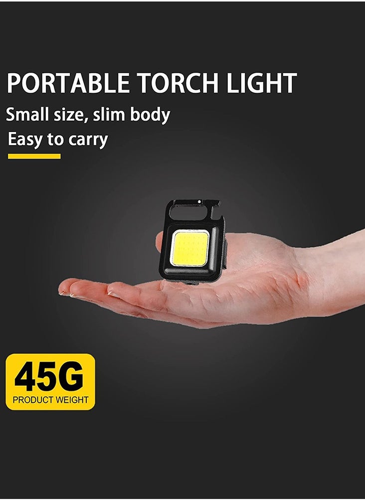Generic - Mini LED Flashlight 800 Lumens COB Rechargeable Keychain Mini Flashlight 4 Light Modes  Portable Pocket Light with Folding Bracket Bottle Opener & Magnet Base for Fishing-Walking-Camping(Pack of 2Pcs) - Image 1