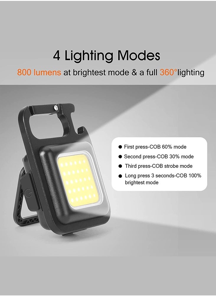 Generic - Mini LED Flashlight 800 Lumens COB Rechargeable Keychain Mini Flashlight 4 Light Modes  Portable Pocket Light with Folding Bracket Bottle Opener & Magnet Base for Fishing-Walking-Camping(Pack of 2Pcs) - Image 1