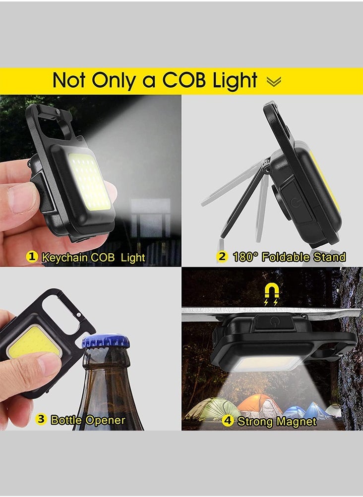 Generic - Mini LED Flashlight 800 Lumens COB Rechargeable Keychain Mini Flashlight 4 Light Modes  Portable Pocket Light with Folding Bracket Bottle Opener & Magnet Base for Fishing-Walking-Camping(Pack of 2Pcs) - Image 1