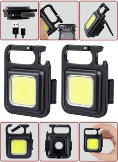 Mini LED Flashlight 800 Lumens COB Rechargeable Keychain Mini Flashlight 4 Light Modes  Portable Pocket Light with Folding Bracket Bottle Opener & Magnet Base for Fishing-Walking-Camping(Pack of 2Pcs)