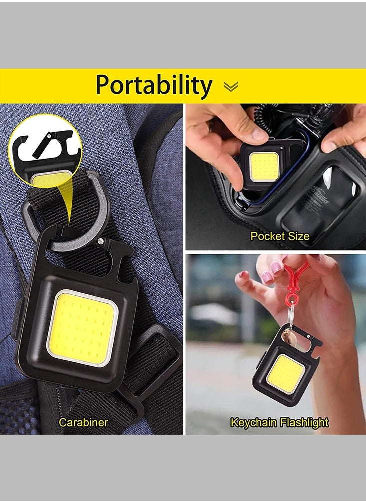 Generic - Mini LED Flashlight 800 Lumens COB Rechargeable Keychain Mini Flashlight 4 Light Modes  Portable Pocket Light with Folding Bracket Bottle Opener & Magnet Base for Fishing-Walking-Camping(Pack of 2Pcs) - Image 1