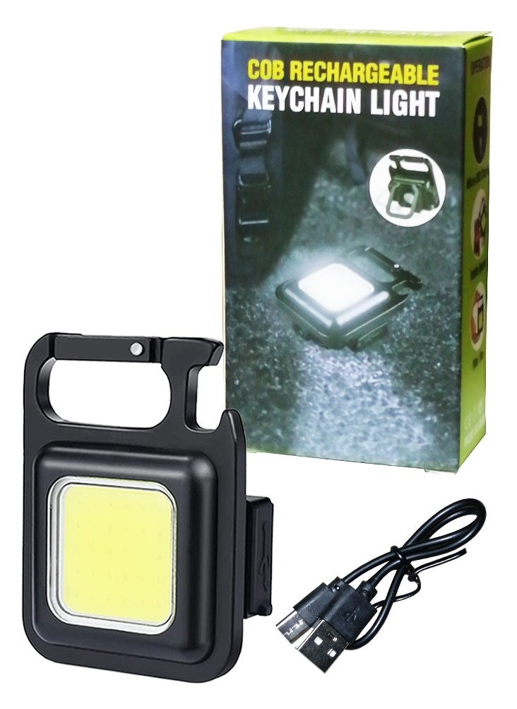 Generic - Mini LED Flashlight 800 Lumens COB Rechargeable Keychain Mini Flashlight 4 Light Modes  Portable Pocket Light with Folding Bracket Bottle Opener & Magnet Base for Fishing-Walking-Camping(Pack of 2Pcs) - Image 1