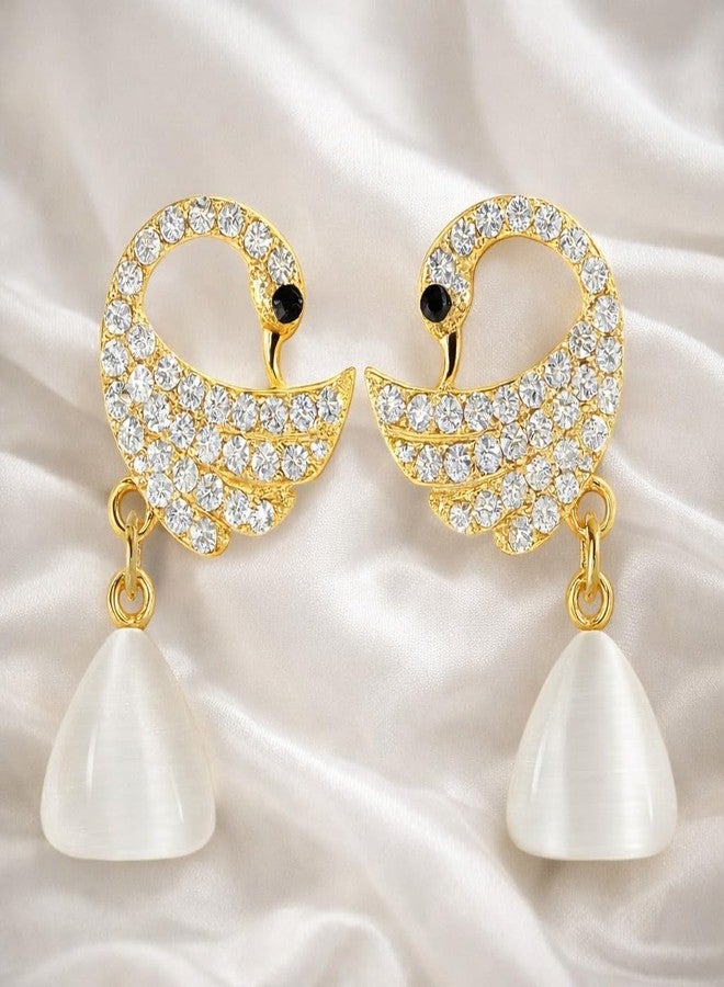 AMAAL Monalisa Crystal Pearl Drop Korean Earrings set for Women Girls Ladies | Diamond Western Earing Studs | Stylish Ear Rings Jewellery for woman | Valentine Gift for Girlfriend couple -399 - Image 4
