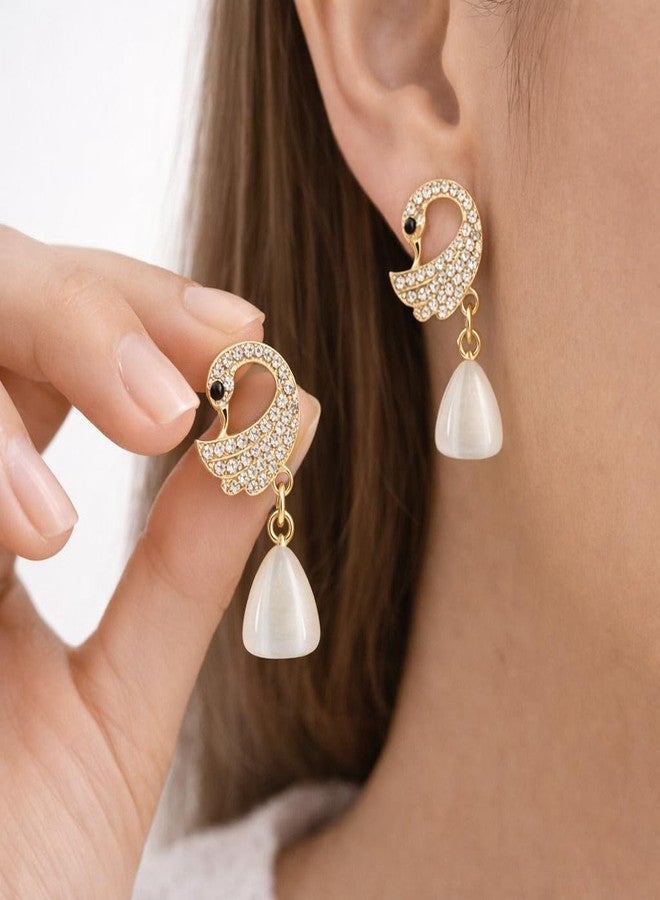 AMAAL Monalisa Crystal Pearl Drop Korean Earrings set for Women Girls Ladies | Diamond Western Earing Studs | Stylish Ear Rings Jewellery for woman | Valentine Gift for Girlfriend couple -399 - Image 2