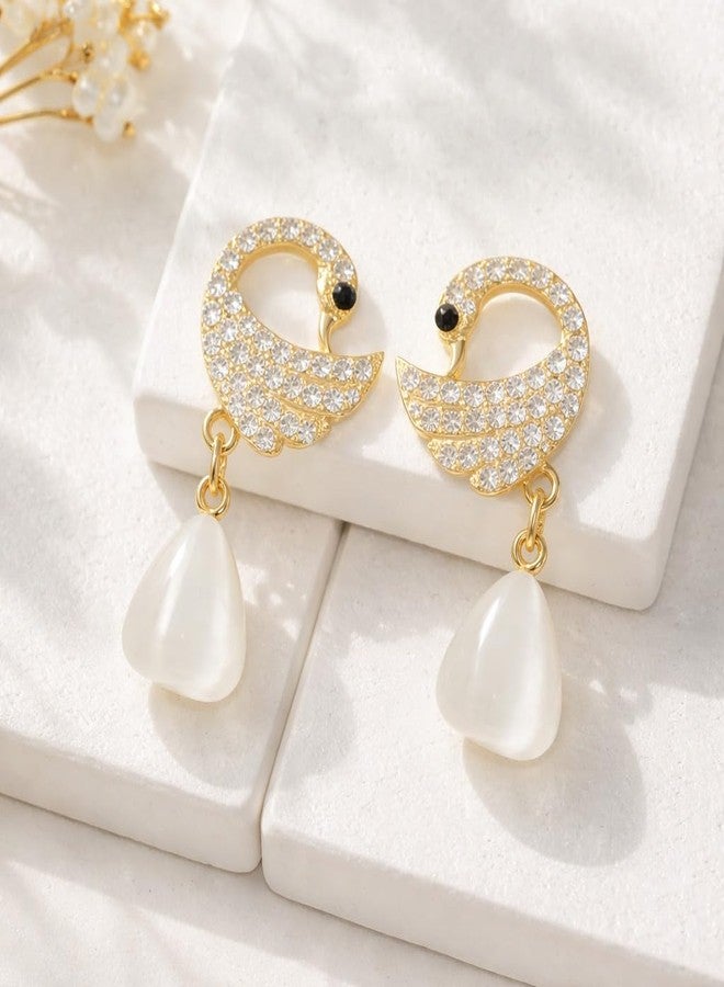AMAAL Monalisa Crystal Pearl Drop Korean Earrings set for Women Girls Ladies | Diamond Western Earing Studs | Stylish Ear Rings Jewellery for woman | Valentine Gift for Girlfriend couple -399 - Image 5
