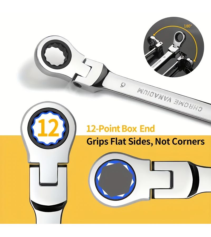 9 Piece Chrome Vanadium Steel Dual Purpose Wrench Set with Hex Key 72 Tooth Gear Ergonomic Grip - Image 5