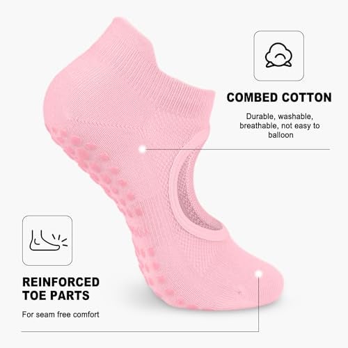 BLONGW 5 Pairs Non Slip Pilates Socks with Grips for Women, Grip Socks for Yoga Ballet Barefoot Workout Anti Skid Athletic Socks - Image 4