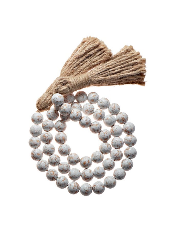 MAINEVENT Farmhouse Wood Bead Garland Home Decor, Natural Wooden Garland for Tiered Tray, Decorative Tassel Garland for Tier Tray, Rustic Beads Centerpiece Boho Table Decor, Garland Beaded Accent White Washed  - Image 1