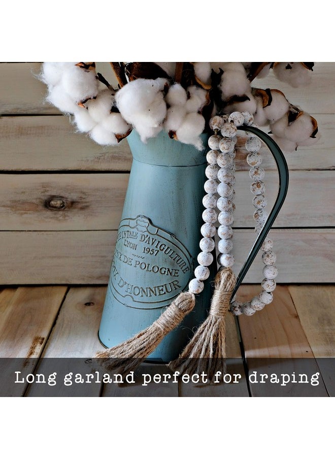 MAINEVENT Farmhouse Wood Bead Garland Home Decor, Natural Wooden Garland for Tiered Tray, Decorative Tassel Garland for Tier Tray, Rustic Beads Centerpiece Boho Table Decor, Garland Beaded Accent White Washed  - Image 2