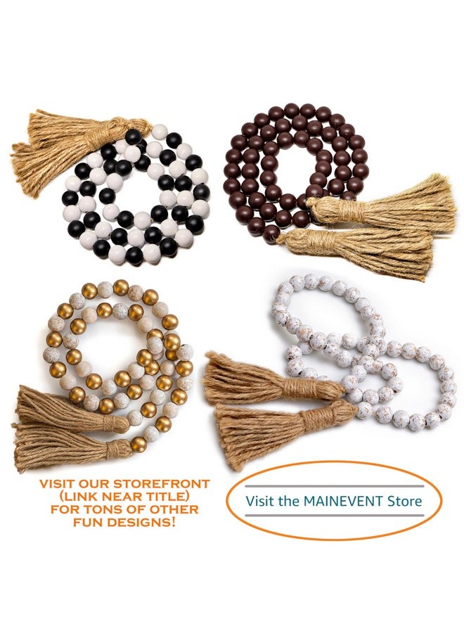 MAINEVENT Farmhouse Wood Bead Garland Home Decor, Natural Wooden Garland for Tiered Tray, Decorative Tassel Garland for Tier Tray, Rustic Beads Centerpiece Boho Table Decor, Garland Beaded Accent White Washed  - Image 5