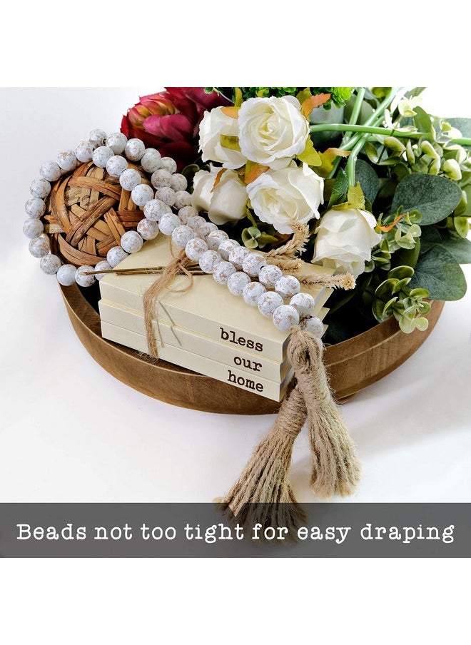 MAINEVENT Farmhouse Wood Bead Garland Home Decor, Natural Wooden Garland for Tiered Tray, Decorative Tassel Garland for Tier Tray, Rustic Beads Centerpiece Boho Table Decor, Garland Beaded Accent White Washed  - Image 4