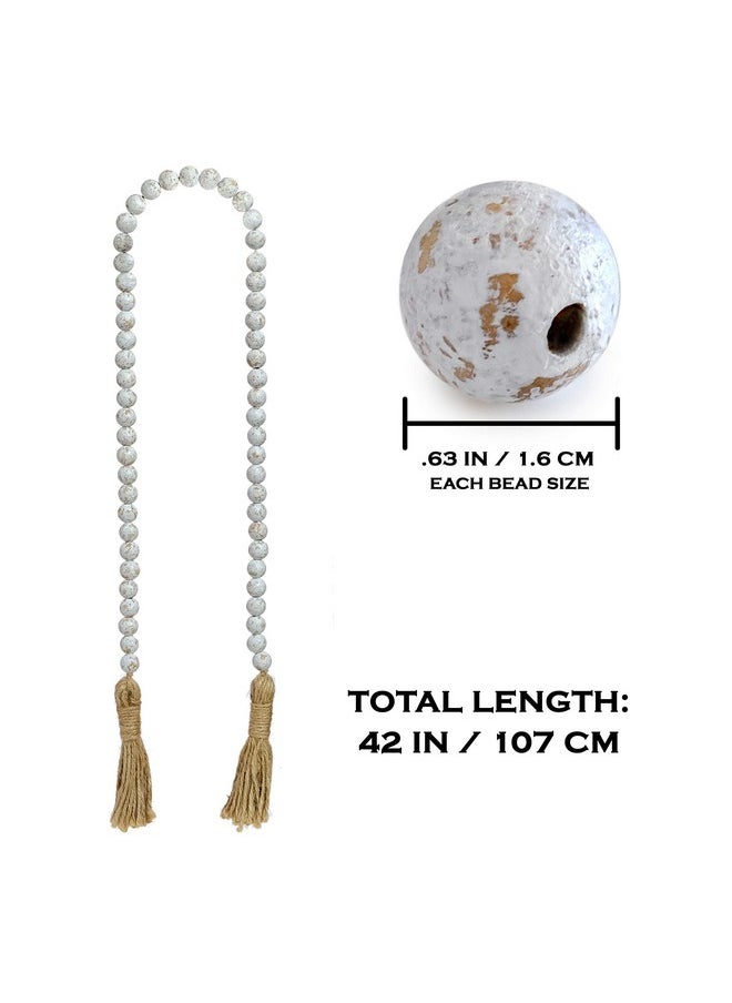 MAINEVENT Farmhouse Wood Bead Garland Home Decor, Natural Wooden Garland for Tiered Tray, Decorative Tassel Garland for Tier Tray, Rustic Beads Centerpiece Boho Table Decor, Garland Beaded Accent White Washed  - Image 3