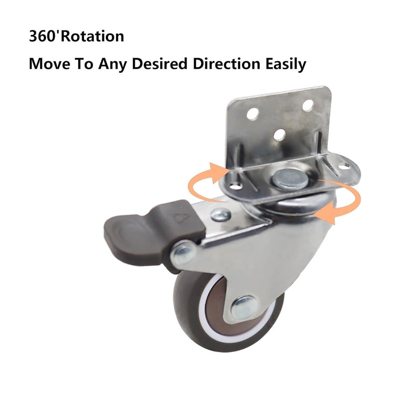 عجلات كاستر جانبية ثقيلة 4 قطع محمل كريات 360 درجة دوارة مطاطية لوحة كاستر 1.25 بوصة شكل فرامل L - Image 5