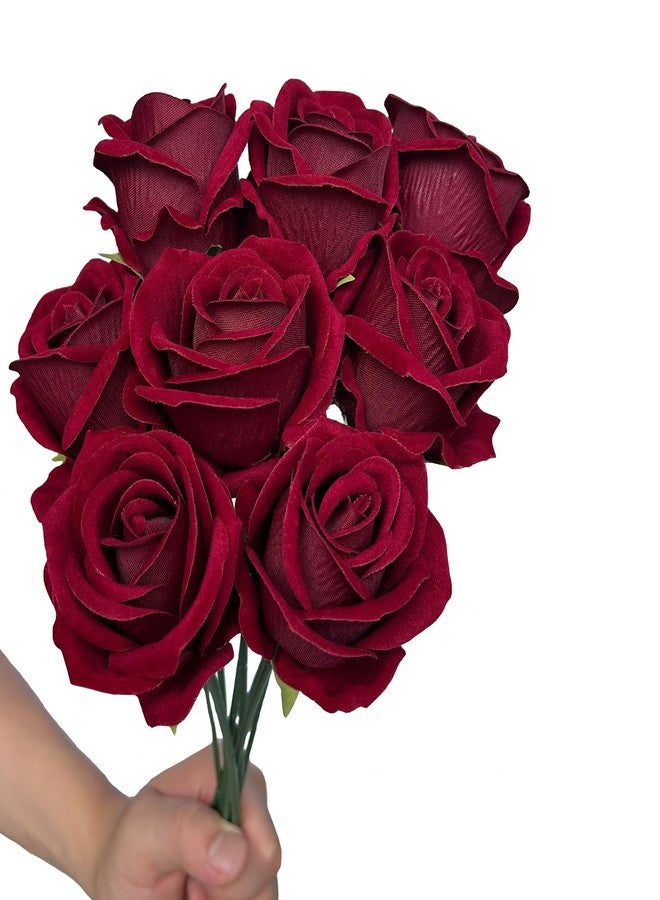 FagusHome 30 Pcs Silk Rose Artificial Flowers Roses Bulk Bouquet Fake Flowers Rose Heads with Stems for Home Wedding Decor (Dark Red) - Image 5