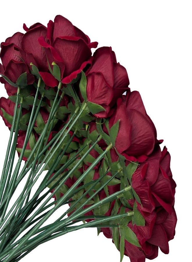 FagusHome 30 Pcs Silk Rose Artificial Flowers Roses Bulk Bouquet Fake Flowers Rose Heads with Stems for Home Wedding Decor (Dark Red) - Image 4