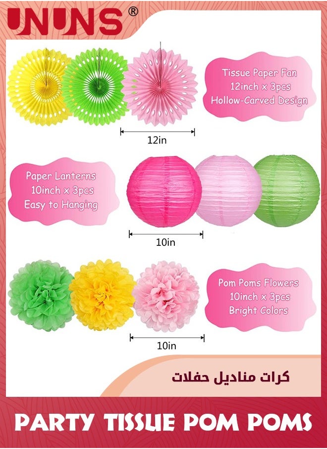 UNUNS - 13Pcs Flamingo Party Supplies,Hawaiian Party Decorations Flamingo and Pineapple,Honeycomb Ball Paper Lanterns Paper Fans Flowers for Birthday Tropical Bachelorette Party - Image 1