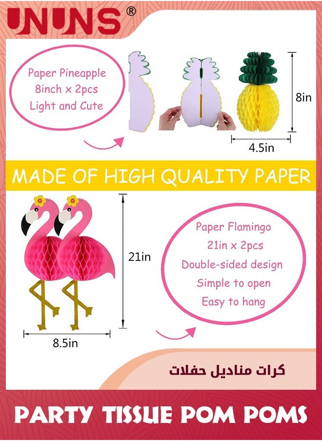 UNUNS - 13Pcs Flamingo Party Supplies,Hawaiian Party Decorations Flamingo and Pineapple,Honeycomb Ball Paper Lanterns Paper Fans Flowers for Birthday Tropical Bachelorette Party - Image 1