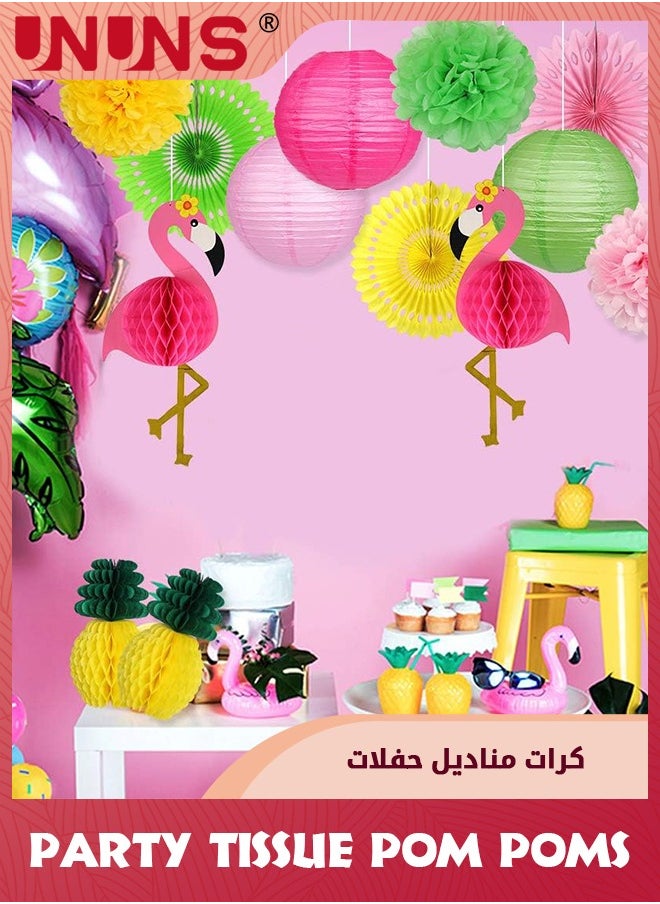 UNUNS - 13Pcs Flamingo Party Supplies,Hawaiian Party Decorations Flamingo and Pineapple,Honeycomb Ball Paper Lanterns Paper Fans Flowers for Birthday Tropical Bachelorette Party - Image 1
