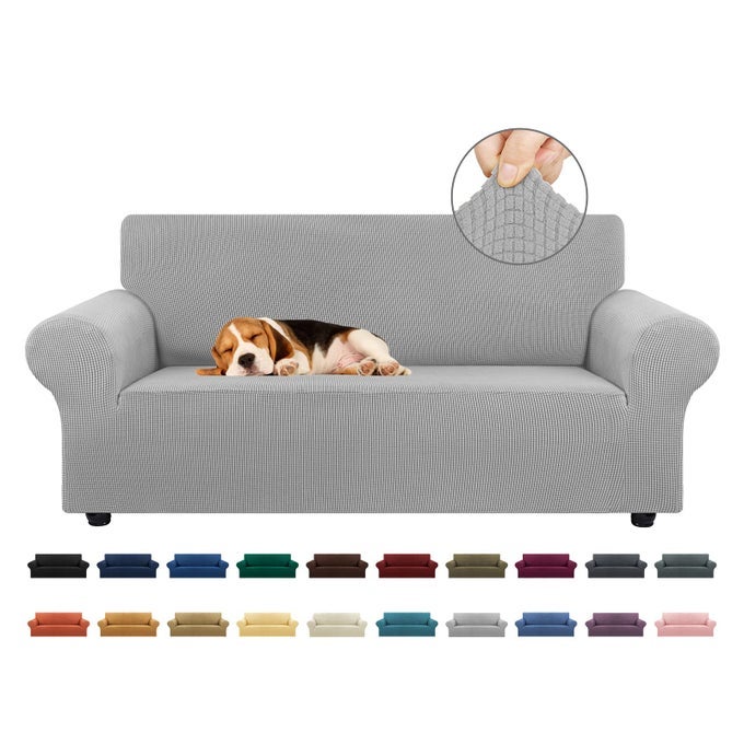 STRETCH LOVESEAT SOFA COVER SLIPCOVERCOUCH COVERS FOR 2 CUSHION COUCH SOFA 5579 FURNITURE PROTECTOR SOFA WITH ELASTIC BOTTOM FOR KIDSDOG JACQUARD SMALL CHECKED MEDIUMSILVER