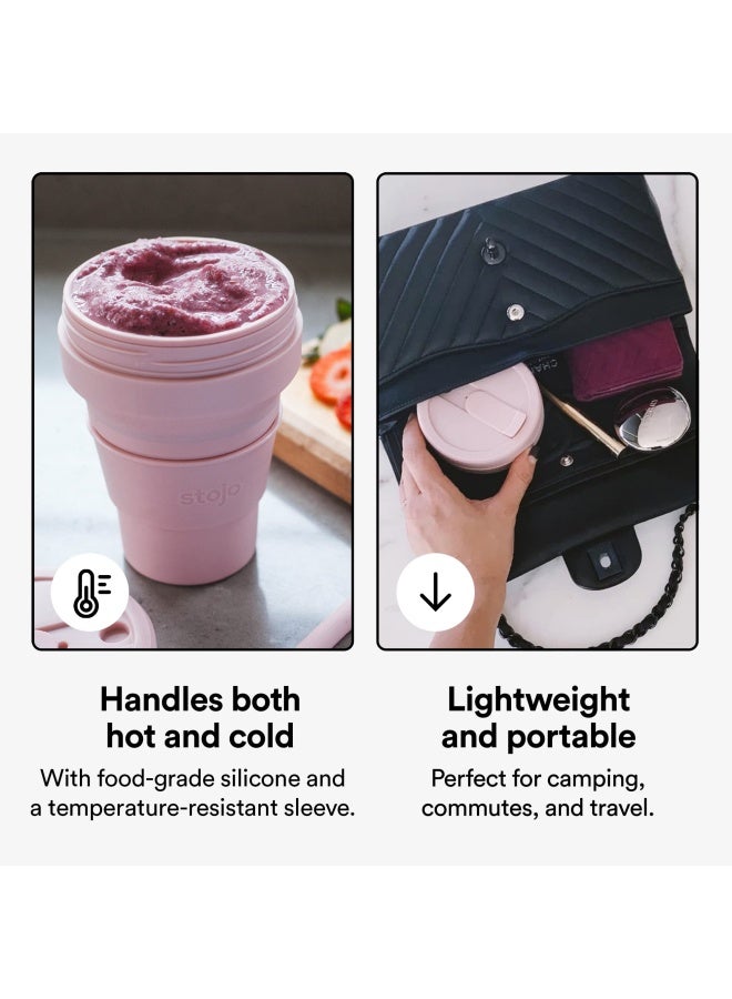 Stojo STOJO Collapsible Travel Cup  Reusable ToGo Pocket Size Silicone Bottle for Hot and Cold Drinks  Perfect for Camping  Microwave  Dishwasher Safe Carnation 16 Ounce Pack of 1  - Image 3