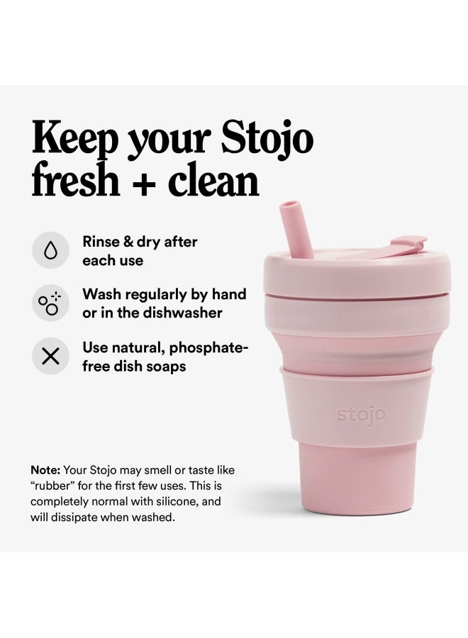 Stojo STOJO Collapsible Travel Cup  Reusable ToGo Pocket Size Silicone Bottle for Hot and Cold Drinks  Perfect for Camping  Microwave  Dishwasher Safe Carnation 16 Ounce Pack of 1  - Image 4