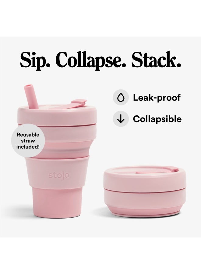Stojo STOJO Collapsible Travel Cup  Reusable ToGo Pocket Size Silicone Bottle for Hot and Cold Drinks  Perfect for Camping  Microwave  Dishwasher Safe Carnation 16 Ounce Pack of 1  - Image 2