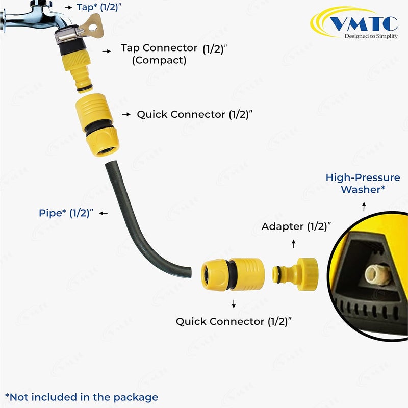 VMTC VMTC Tap Connector Kit 12 Compact Quick Connector Pair Tap Connector Adapter for Gardening HighPressure Car Washers Compatible with Karchre Bosch Black Decker Hbertt and More - Image 2