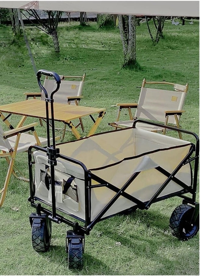 HXDream - Garden Cart Folding Trolley Cart Outdoor Wagon Collapsible With Removable Fabric Festival Garden Camping Picnic Cart Supports Max 150kg Portable Transport Trailer Beige - Image 1