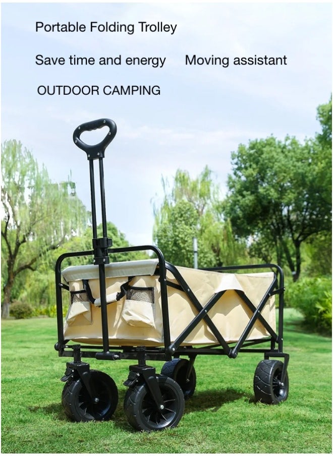 HXDream - Garden Cart Folding Trolley Cart Outdoor Wagon Collapsible With Removable Fabric Festival Garden Camping Picnic Cart Supports Max 150kg Portable Transport Trailer Beige - Image 1