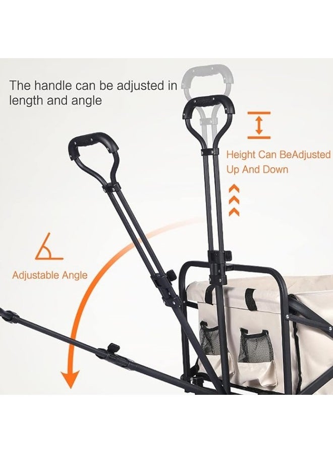 HXDream - Garden Cart Folding Trolley Cart Outdoor Wagon Collapsible With Removable Fabric Festival Garden Camping Picnic Cart Supports Max 150kg Portable Transport Trailer Beige - Image 1