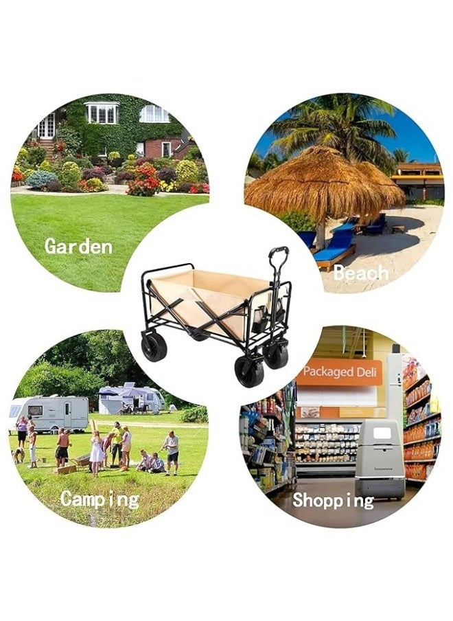 HXDream - Garden Cart Folding Trolley Cart Outdoor Wagon Collapsible With Removable Fabric Festival Garden Camping Picnic Cart Supports Max 150kg Portable Transport Trailer Beige - Image 1
