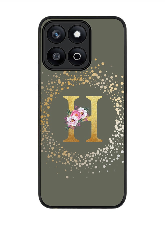 Stylizedd For Honor X7c 4G Case,Slim fit Camera Protection, Shockproof Thin Phone cover  - Custom Monogram Floral - H  (Olive Green ) - Image 1