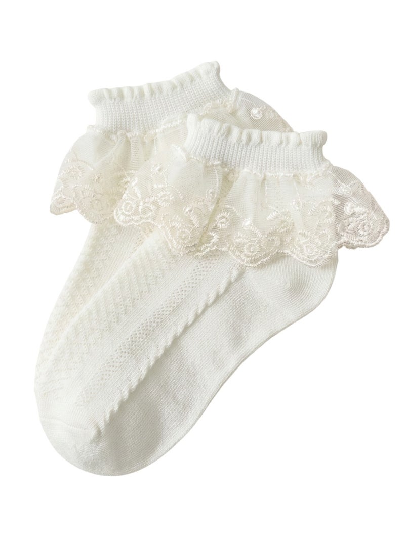 بيداني Little Cream Ballerina Scalloped Lace Dress Socks - Image 1