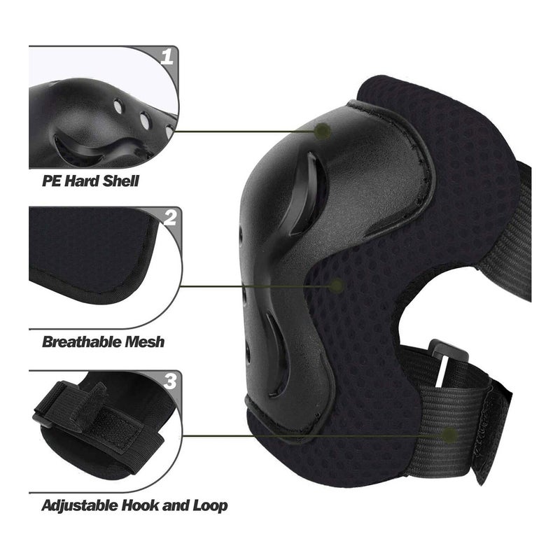 Spartan Knee Elbow and Wrist Protective Set XS – Black | Foam Cushion with Hard Slide Caps | Soft Fleece Liner | Flex Velcro Straps | Youth XS Fit for Ages 3‑7 | Multi‑Joint Safety Gear SP‑9061XS - Image 4