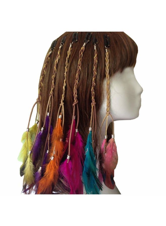 CBLUO Feather Headband Hippie Indian Boho Hair Hoop Tassel Bohemian Headdress Headwear Headpiece Women Girls Kids Crown Hairband Hair Bands Party Decoration Cosplay Costume Handmade Hair Accessories 6 Pack - Image 1