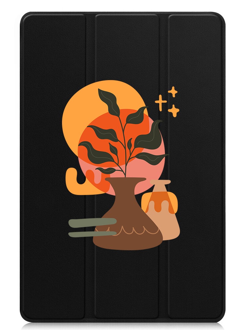 Theodor Protective Flip Case For Samsung Galaxy Tab S6 Lite (2024) With Trifold Stand Auto Wake Sleep Shockproof Cover Vase with Leaf2 - Image 1