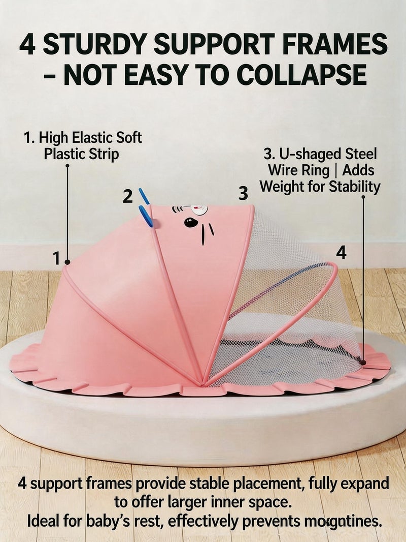 CHUMAN Baby Mosquito Net Pink Portable Infant Bed Canopy Foldable Travel Crib Netting Protection Breathable Mesh UV Shield for Newborn Toddler - Image 3