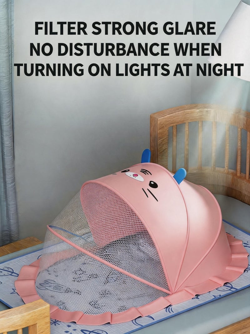 CHUMAN Baby Mosquito Net Pink Portable Infant Bed Canopy Foldable Travel Crib Netting Protection Breathable Mesh UV Shield for Newborn Toddler - Image 5