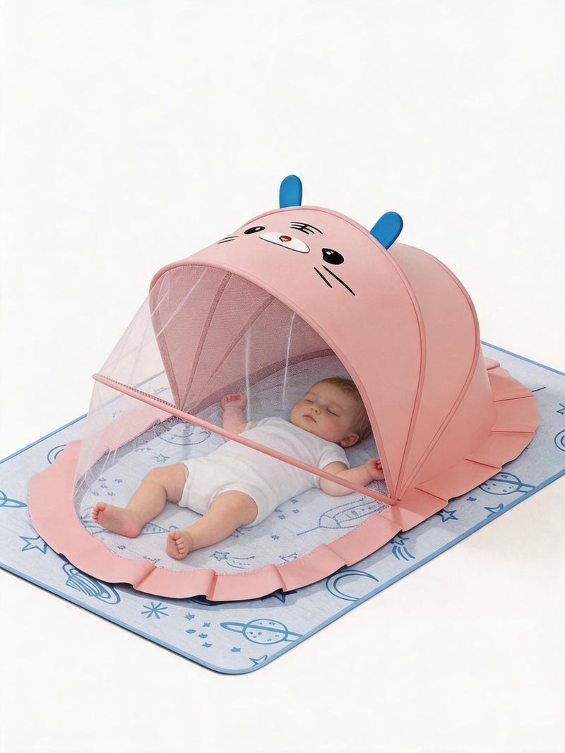 CHUMAN Baby Mosquito Net Pink Portable Infant Bed Canopy Foldable Travel Crib Netting Protection Breathable Mesh UV Shield for Newborn Toddler - Image 1