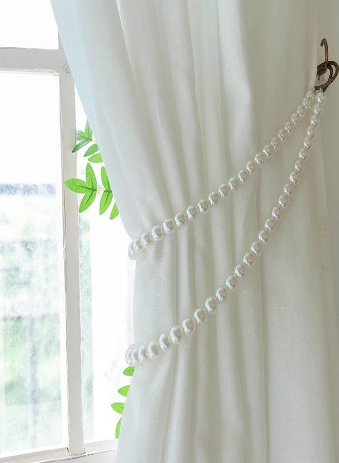 ZILucky Set of 2 Curtain Tie Backs, Elegant Pearl Tiebacks, Handmade Window Treatment, Classical Romantic Style Decor Accessories (White-Style2) - Image 2