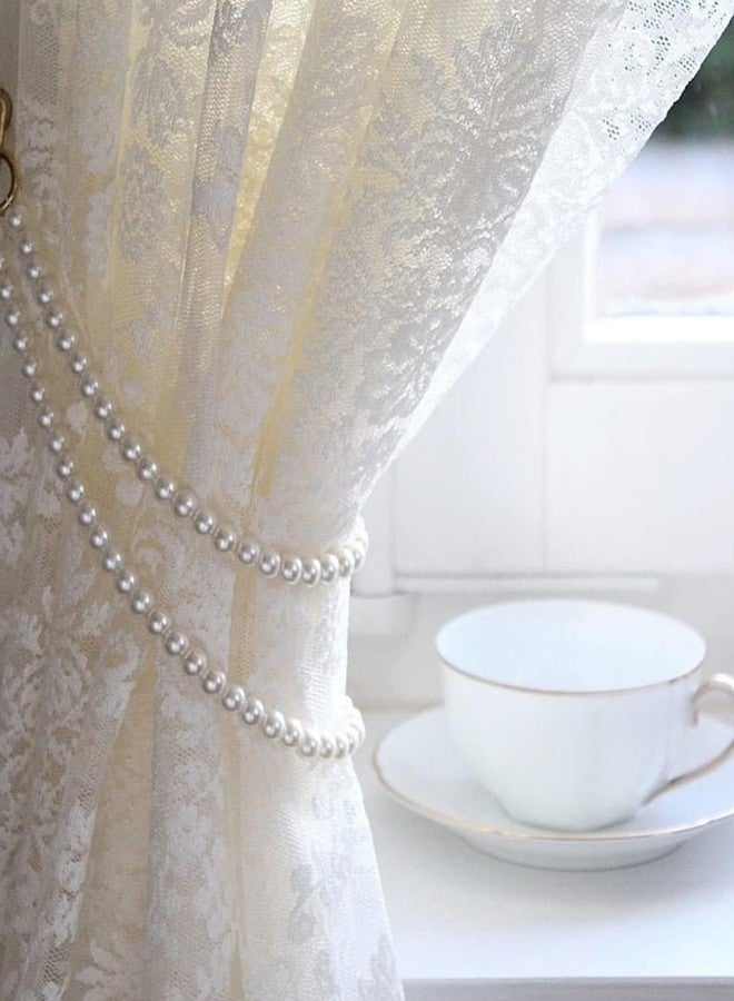 ZILucky Set of 2 Curtain Tie Backs, Elegant Pearl Tiebacks, Handmade Window Treatment, Classical Romantic Style Decor Accessories (White-Style2) - Image 1