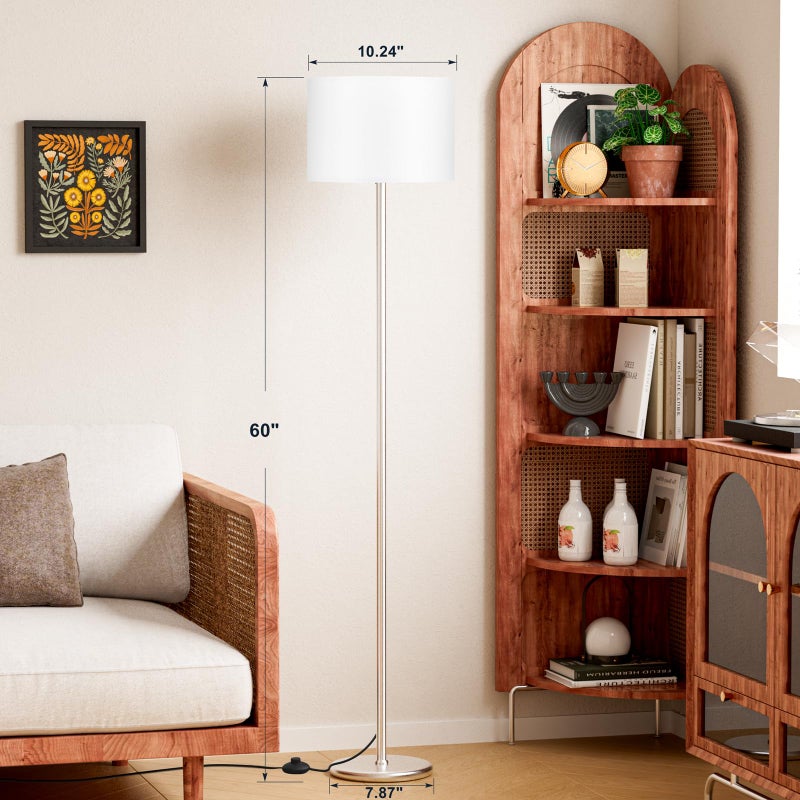 Ambimall 60'' Modern Floor Lamp with Shade, Tall Lamps for Living Room, Bedroom, Office, Dining Room, Pink Shade with Black Pole(Without Bulb) - Image 2