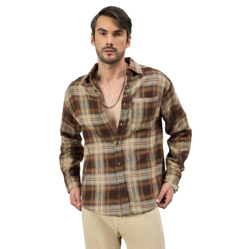 Chimpaaanzee Men Brown Oversized Fit Shirt - Image 1
