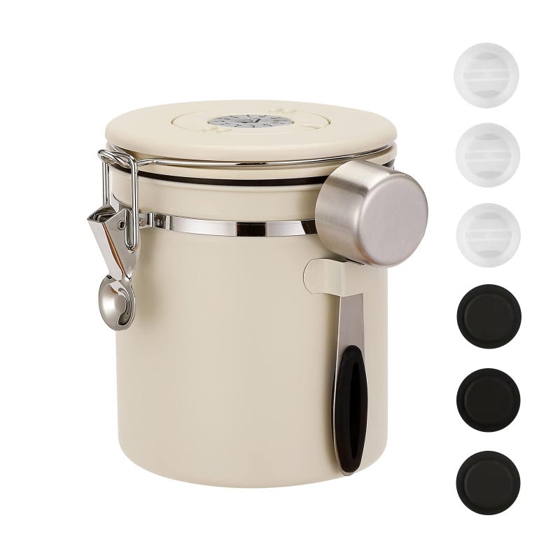 ShanSon Coffee Canister Airtight Coffee Container Stainless Steel Coffee Bean Storage Container with Scoop Coffee Canister for Beans Grounds Sugar Flour Tea Cereal16OZ Beige