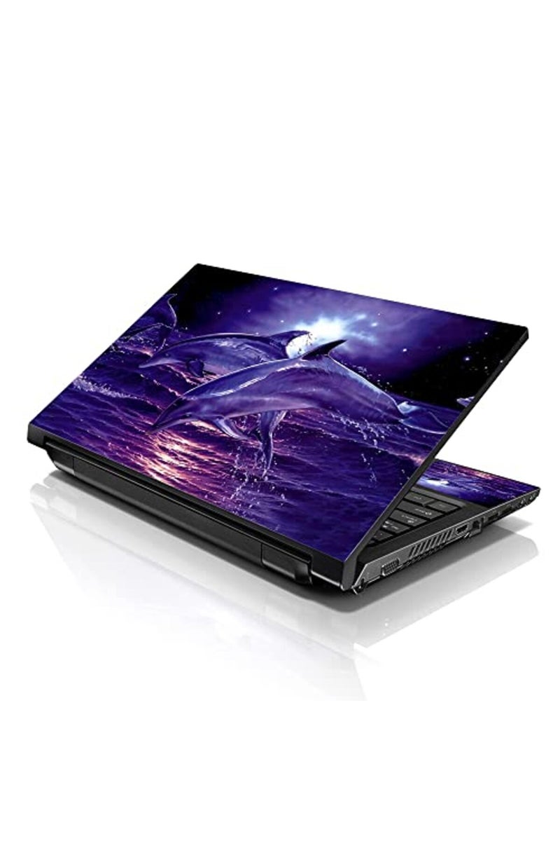 LSS Laptop 17-17.3" Skin with Colorful Dolphins Pattern for HP Dell Lenovo Apple Asus Acer Compaq - Fits 16.5" 17" 17.3" 18.4" 19" (2 Wrist Pads Free) - Image 1