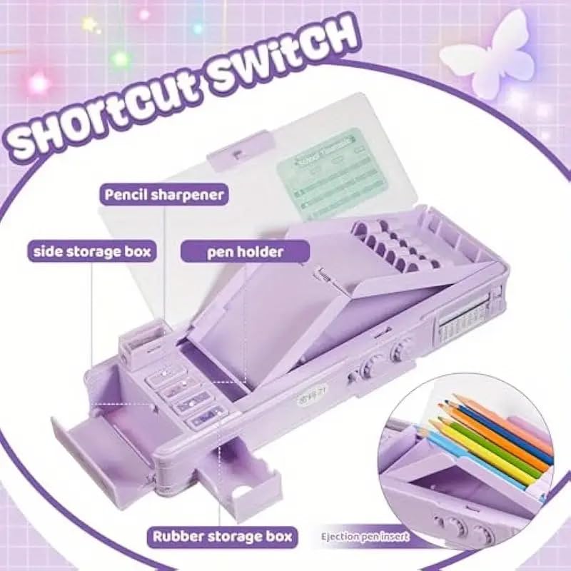 Invite Enterprise Purple Magic World Pop-Up Pencil Case Organizer with Password Lock, Sharpener, Schedule & Whiteboard – Multifunctional Cartoon Pen Box for Teens, Perfect Birthday Stationery Gift - Image 2