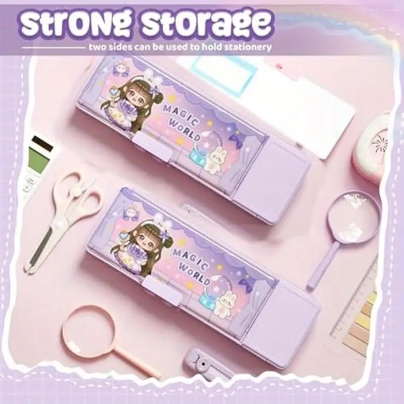Invite Enterprise Purple Magic World Pop-Up Pencil Case Organizer with Password Lock, Sharpener, Schedule & Whiteboard – Multifunctional Cartoon Pen Box for Teens, Perfect Birthday Stationery Gift - Image 4