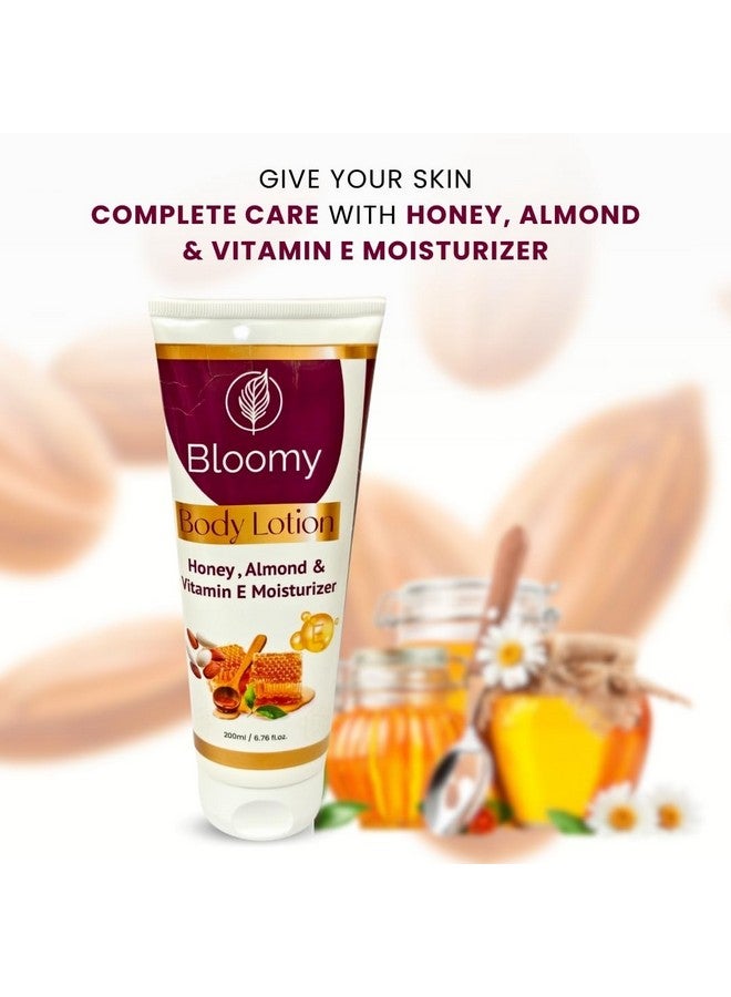 BLOOMY Honey & Almond Body Lotion - 200ML With Vitamin E & Natural Oils Deep Moisturizing Body Lotion for Men & Women | Non-Sticky, Fast Absorbing | Smooth, Glowing Skin - Image 4