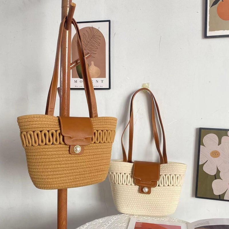 New Big Bag Women'S Summer 2023 New Fashion Cotton Woven Shoulder Bag Casual Seaside Beach Bag Bucket Bag - Image 2