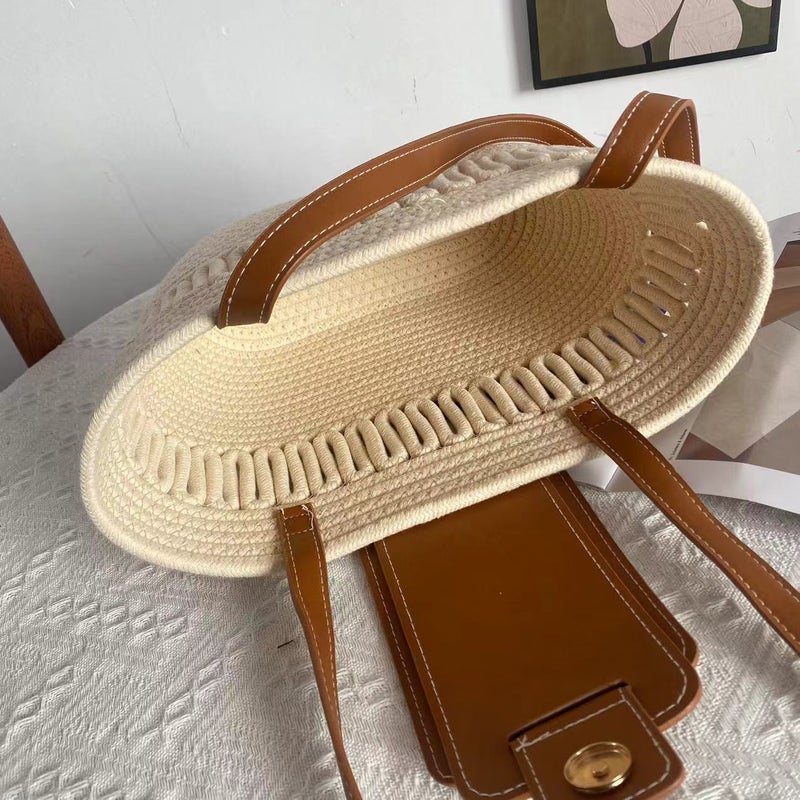 New Big Bag Women'S Summer 2023 New Fashion Cotton Woven Shoulder Bag Casual Seaside Beach Bag Bucket Bag - Image 5